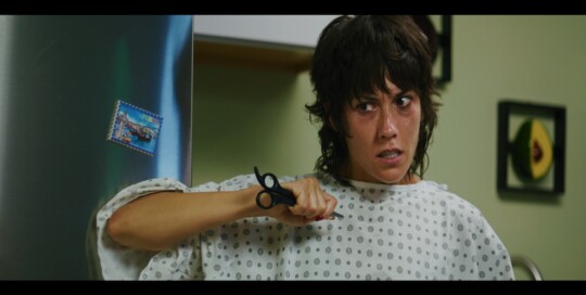 This character is a crazy person that's willing to stab herself in the film scene