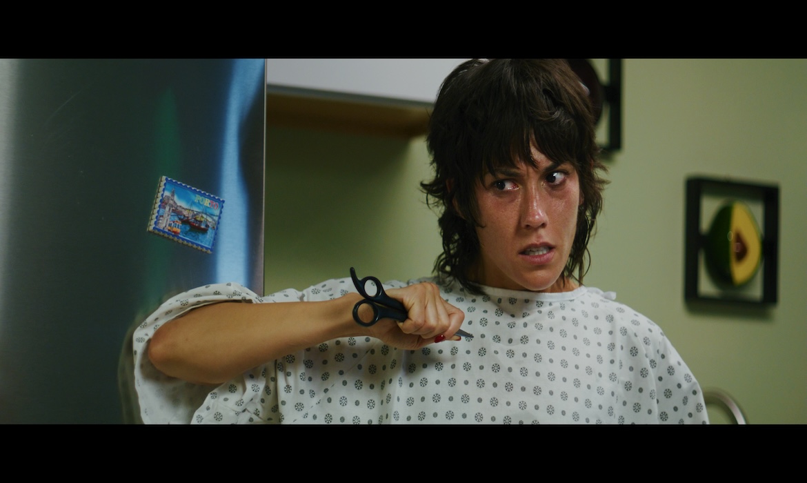 This character is a crazy person that's willing to stab herself in the film scene
